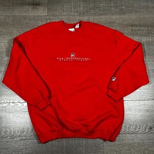 VTG 90s Fila Sweatshirt Men's L Red Spell Out Embroidered‎ Streetwear Urban Y2K